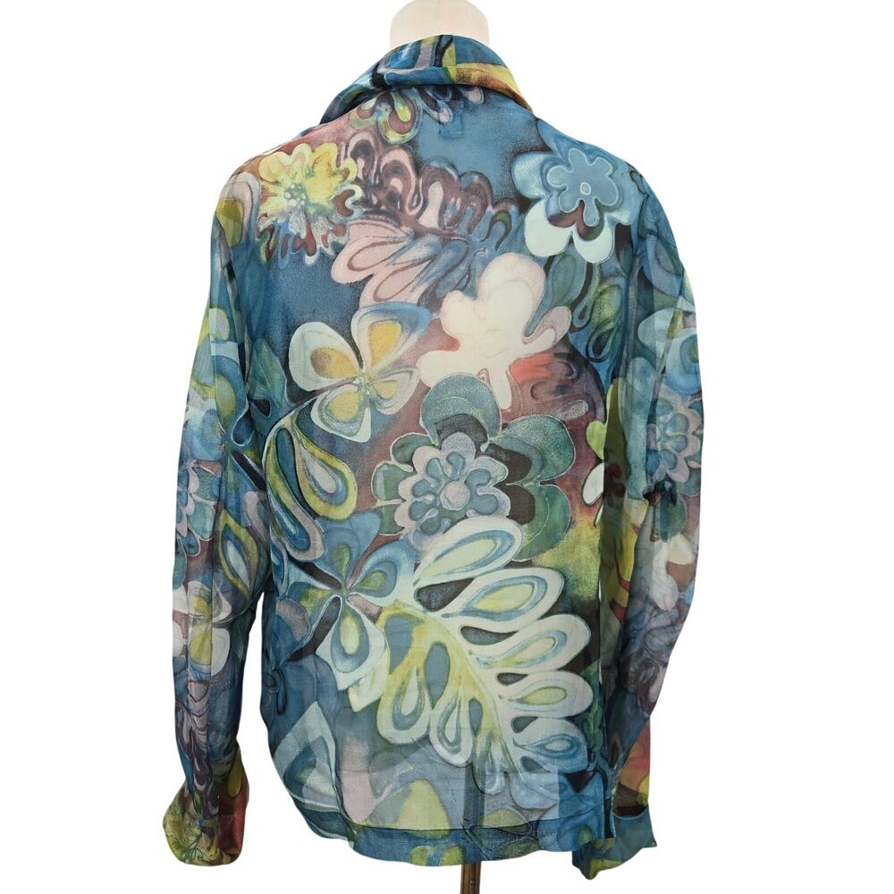 Chicos Womens Dopamine Maximalist Floral Silk Sheer Open Front Topper Jacket L - Picture 6 of 10